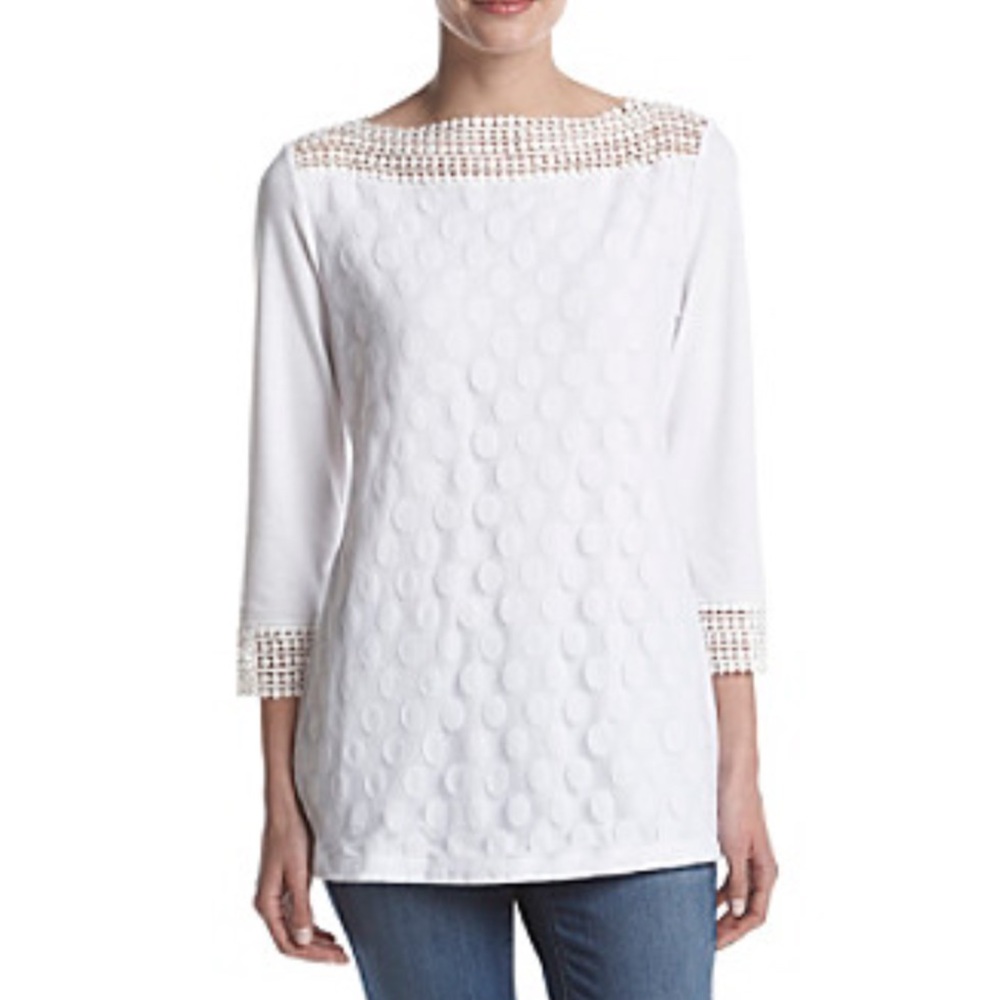 🚨New Studio Works Lace Inset Neckline Polka Dot Pattern Top